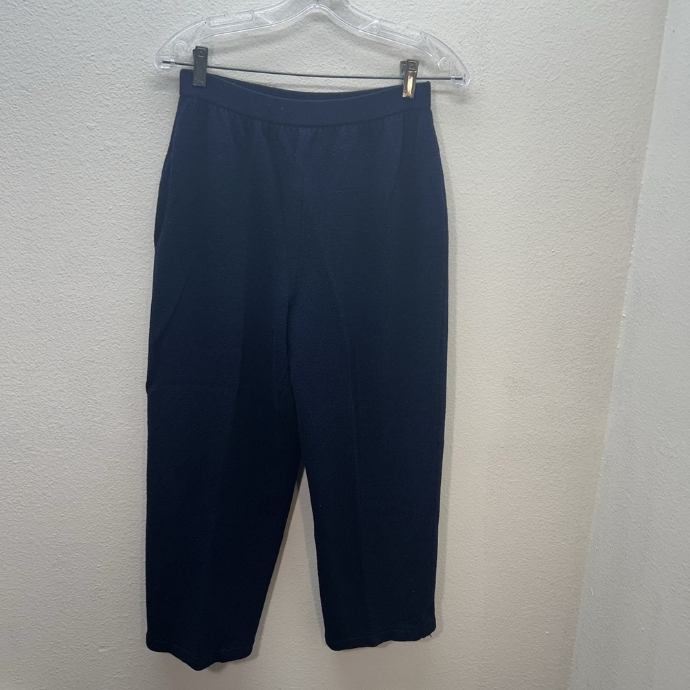 St‎ John Pants Women Santana Knit Wide Crop Navy blue Wool Blend Pull On Sz 4